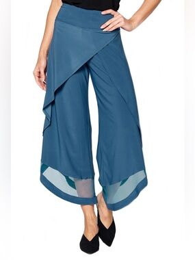 By JJ Womens Wrap Mesh Pants Wide Leg High Waist Flowy Size Medium NWT